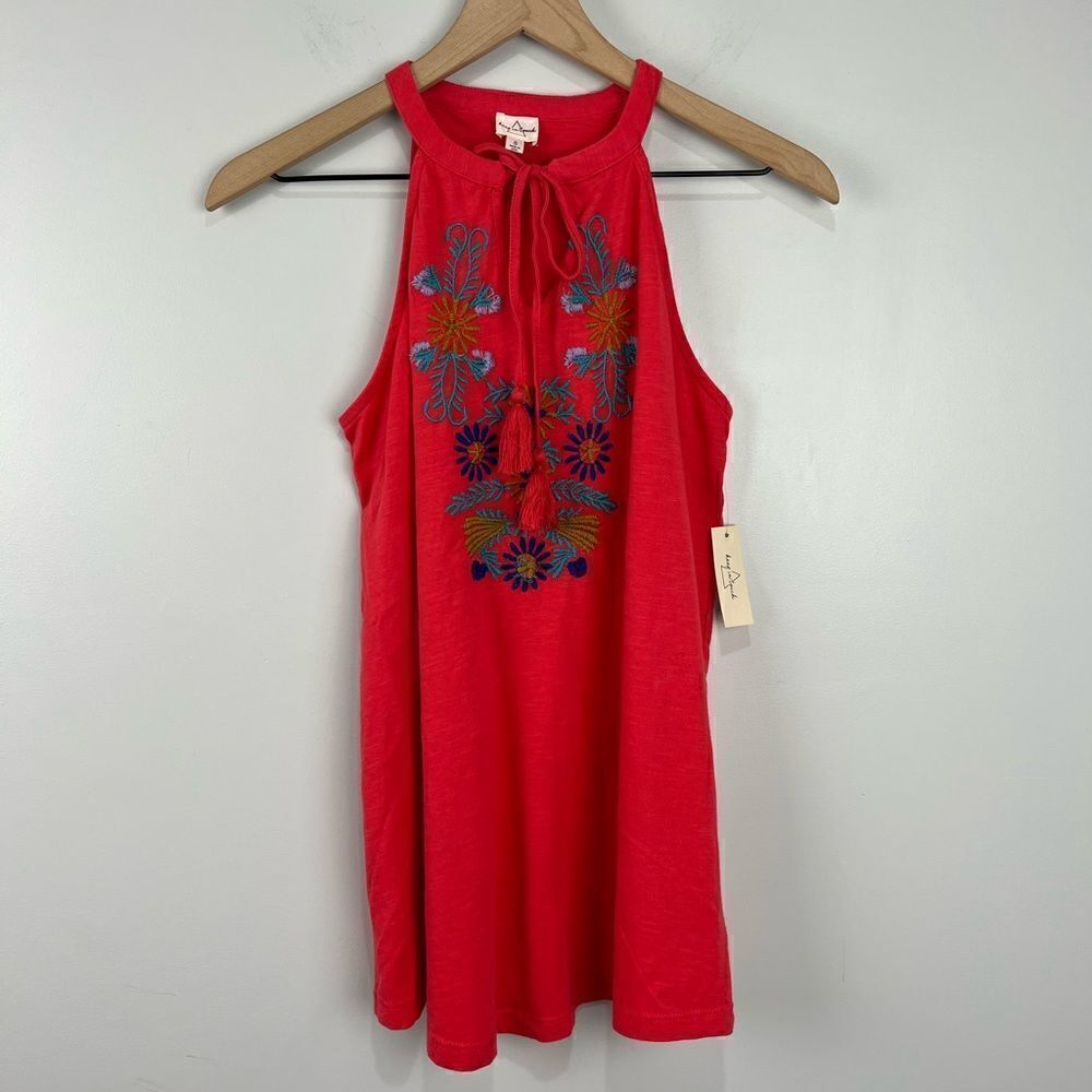 Keep in Touch Red Tank with Embroidery S NWT